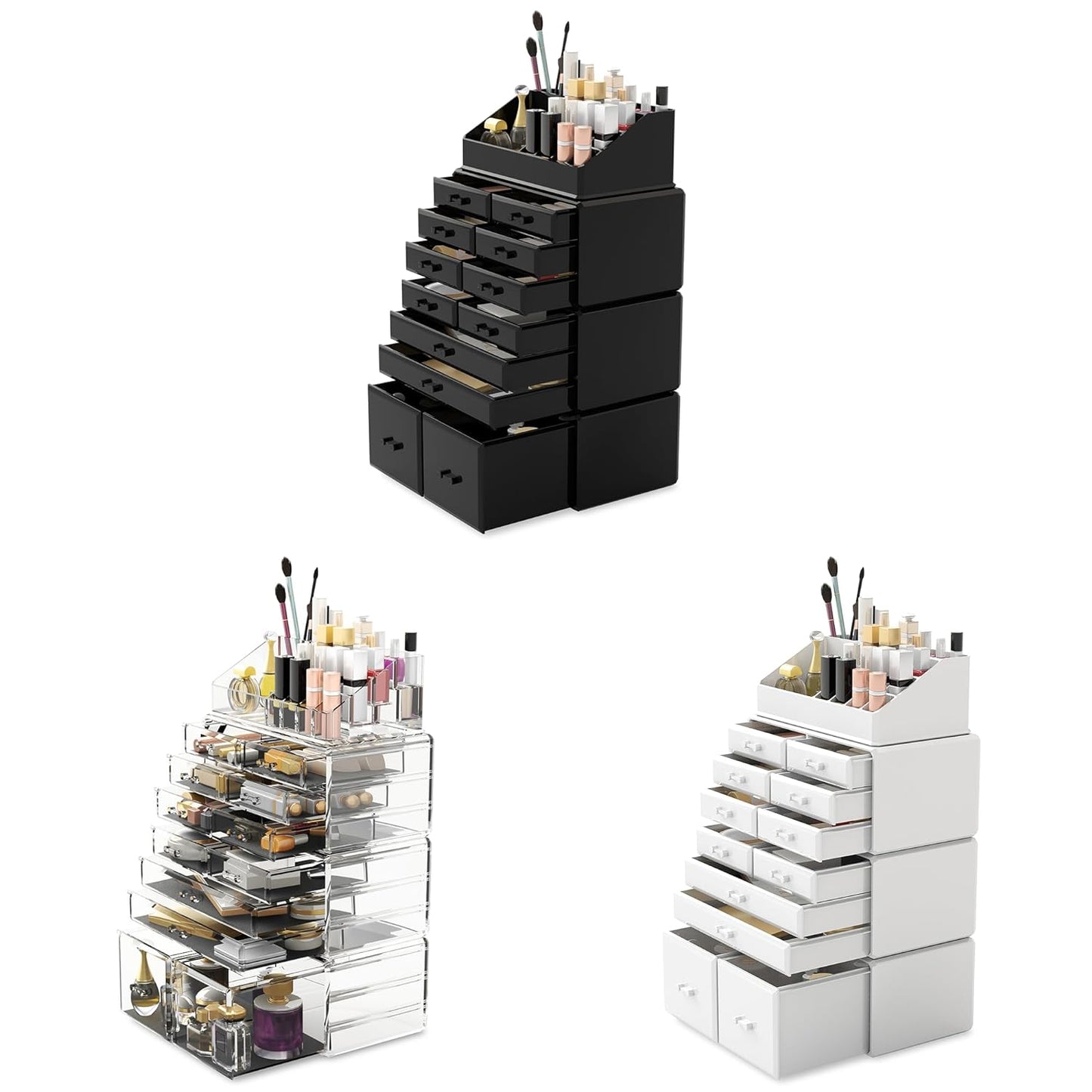 Stylish White Makeup Organizer with 12 Drawers - Perfect for Cosmetics Storage and Display