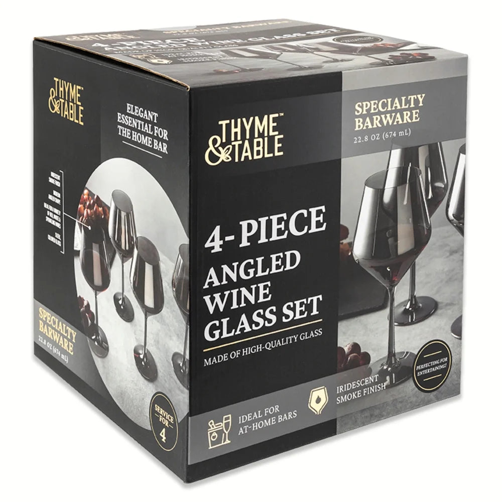 Elevate Your Entertaining with Thyme & Table Iridescent Smoke Angled Wine Glasses - Set of 4 (23 Fl Oz)