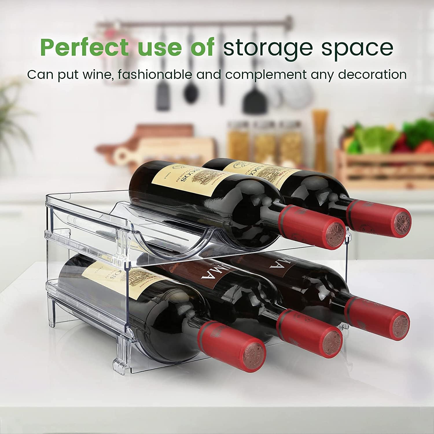 Stackable Water Bottle Organizer - 2 Pack Storage Rack for Cabinets - Efficient Water Bottle Holder