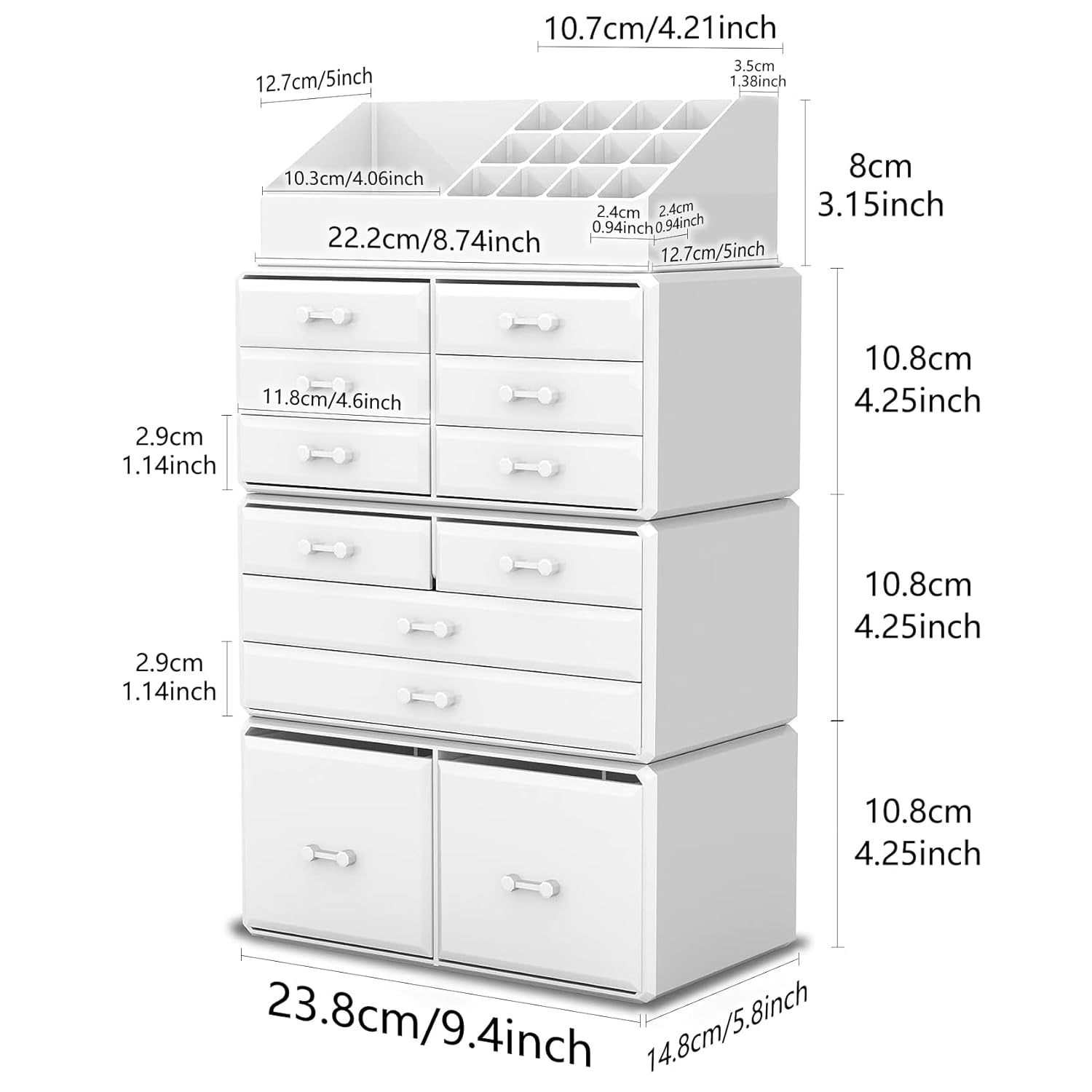 Stylish White Makeup Organizer with 12 Drawers - Perfect for Cosmetics Storage and Display