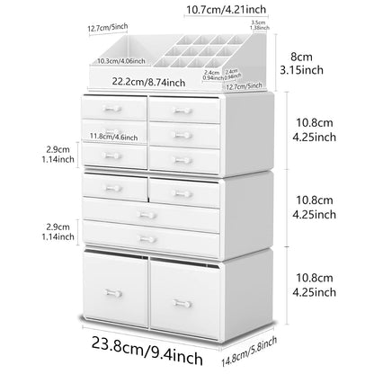 Stylish White Makeup Organizer with 12 Drawers - Perfect for Cosmetics Storage and Display