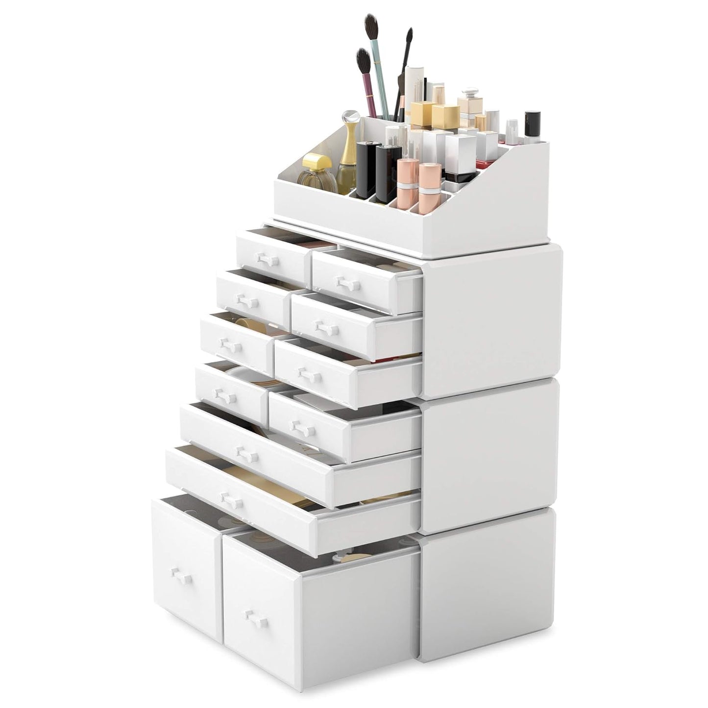 Stylish White Makeup Organizer with 12 Drawers - Perfect for Cosmetics Storage and Display