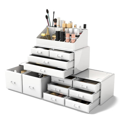 Stylish White Makeup Organizer with 12 Drawers - Perfect for Cosmetics Storage and Display
