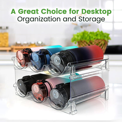 Stackable Water Bottle Organizer - 2 Pack Storage Rack for Cabinets - Efficient Water Bottle Holder