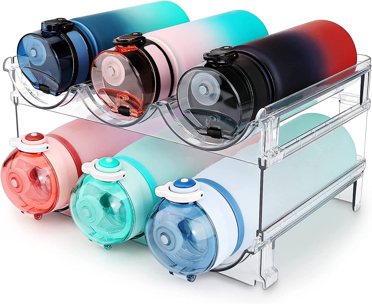 Stackable Water Bottle Organizer - 2 Pack Storage Rack for Cabinets - Efficient Water Bottle Holder