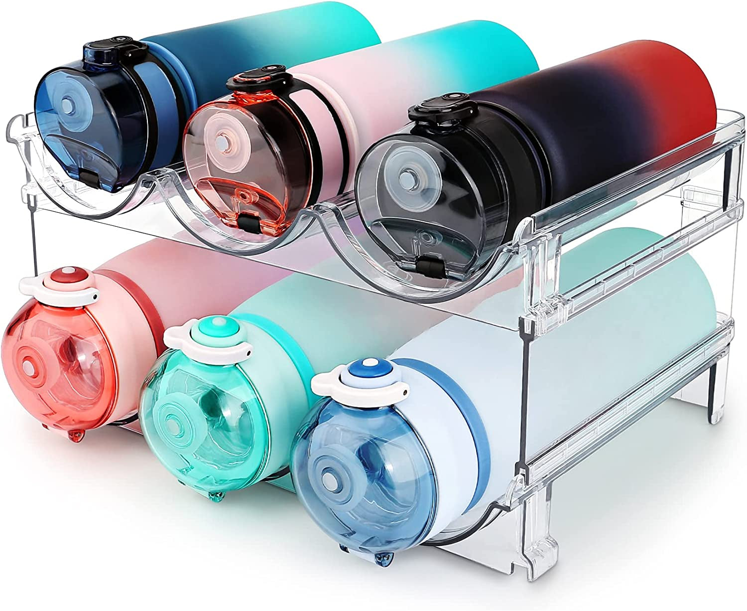 Stackable Water Bottle Organizer - 2 Pack Storage Rack for Cabinets - Efficient Water Bottle Holder