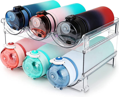 Stackable Water Bottle Organizer - 2 Pack Storage Rack for Cabinets - Efficient Water Bottle Holder
