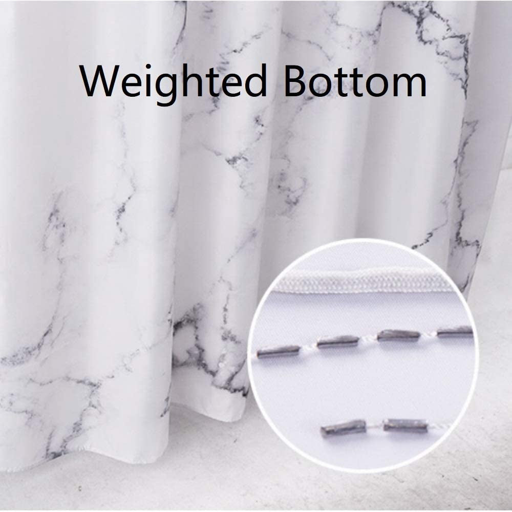 Elegant Grey and White Marble Shower Curtain - Waterproof Fabric with 3D Print, Reinforced Grommets, 72x72 Inches, Includes Hooks