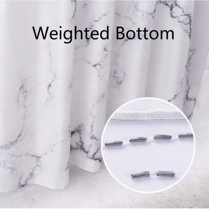 Elegant Grey and White Marble Shower Curtain - Waterproof Fabric with 3D Print, Reinforced Grommets, 72x72 Inches, Includes Hooks