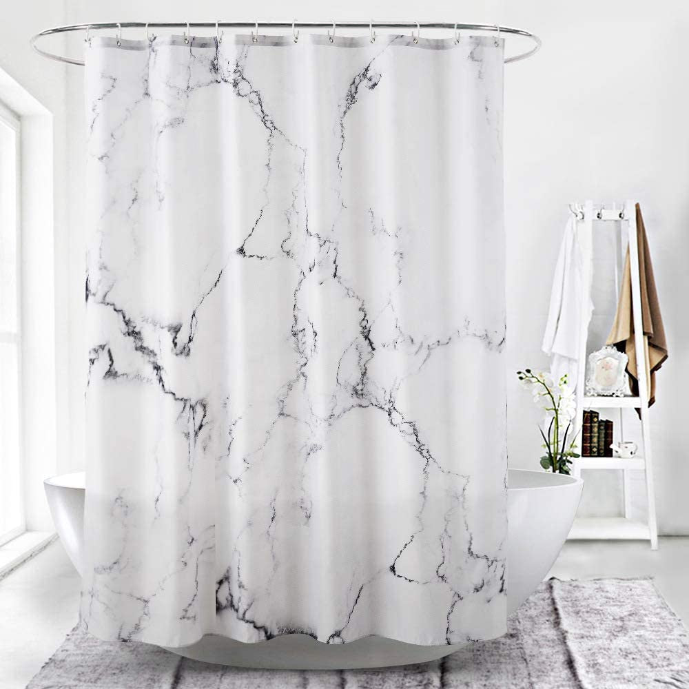 Elegant Grey and White Marble Shower Curtain - Waterproof Fabric with 3D Print, Reinforced Grommets, 72x72 Inches, Includes Hooks