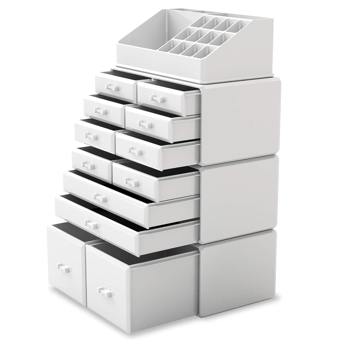 Stylish White Makeup Organizer with 12 Drawers - Perfect for Cosmetics Storage and Display
