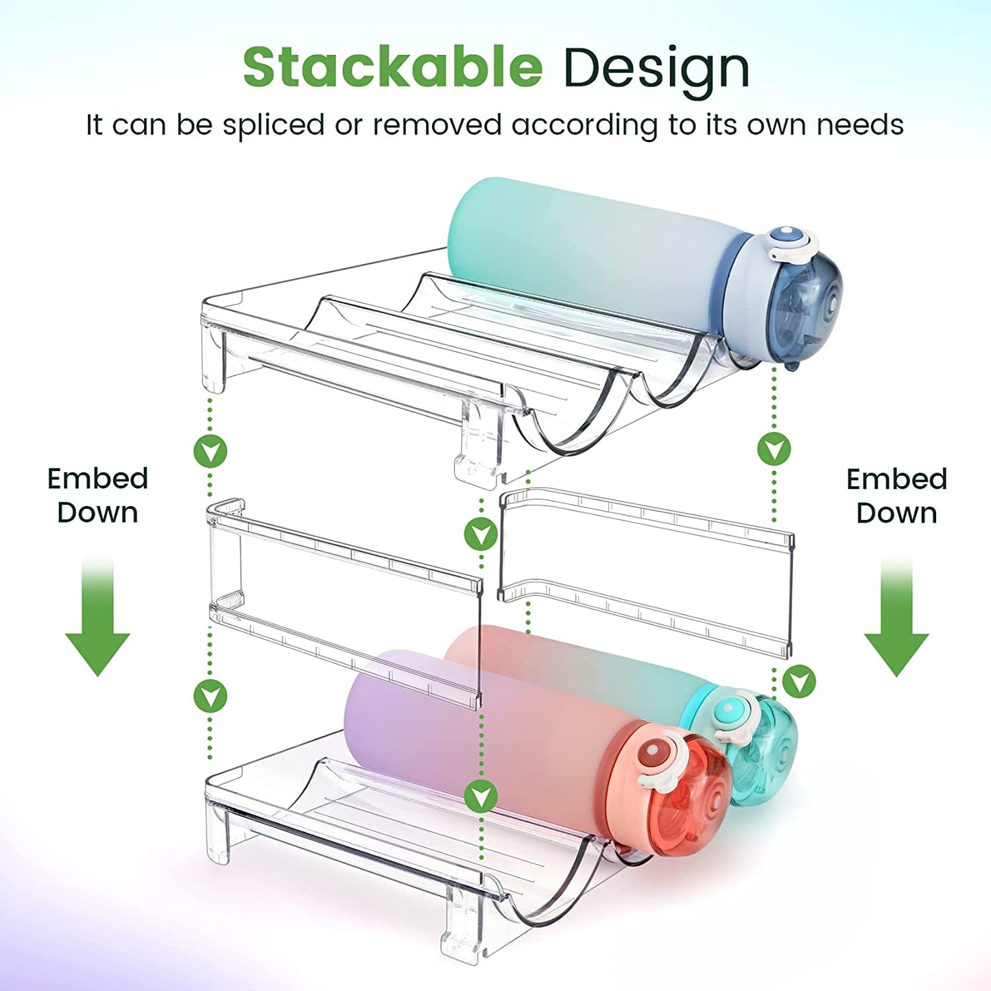 Stackable Water Bottle Organizer - 2 Pack Storage Rack for Cabinets - Efficient Water Bottle Holder