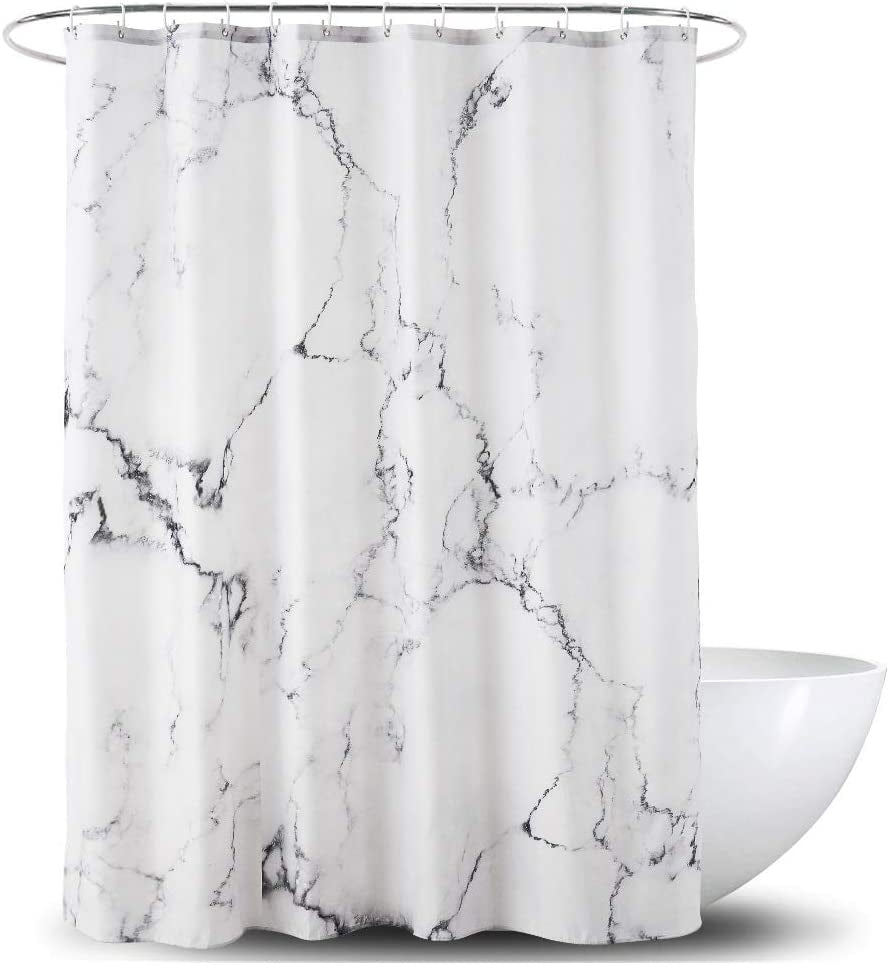 Elegant Grey and White Marble Shower Curtain - Waterproof Fabric with 3D Print, Reinforced Grommets, 72x72 Inches, Includes Hooks