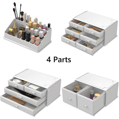 Stylish White Makeup Organizer with 12 Drawers - Perfect for Cosmetics Storage and Display