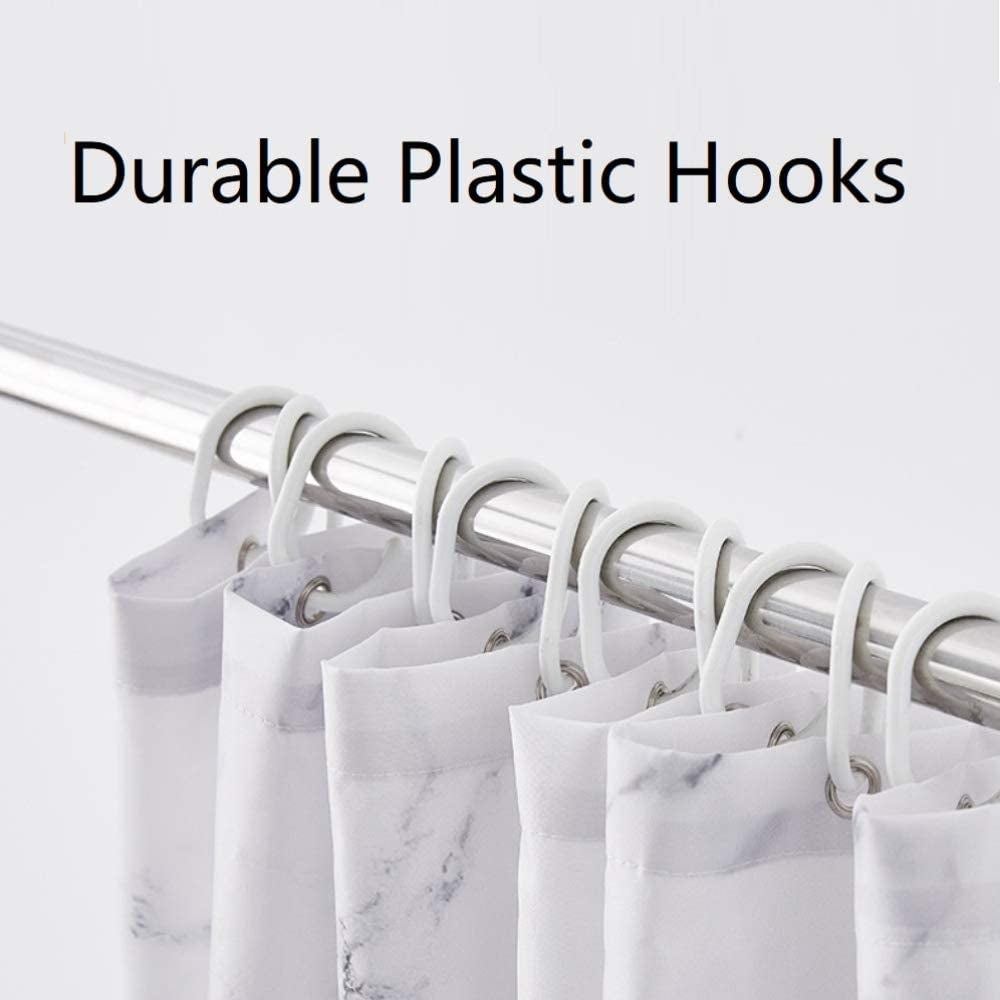 Elegant Grey and White Marble Shower Curtain - Waterproof Fabric with 3D Print, Reinforced Grommets, 72x72 Inches, Includes Hooks