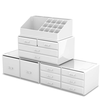 Stylish White Makeup Organizer with 12 Drawers - Perfect for Cosmetics Storage and Display